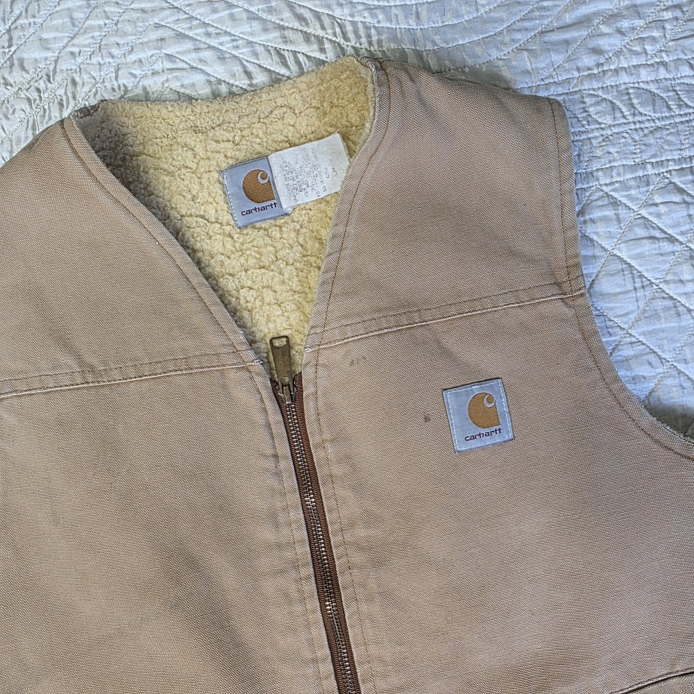 Vintage Distressed‎ Carhartt Super Fleece Lined Vest Workwear Mens Large USA 90s
